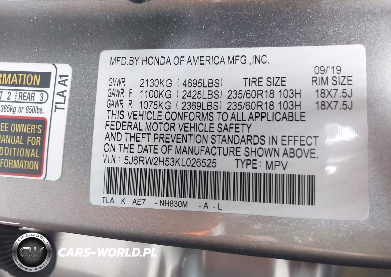 2019 Honda Cr-V Ex VIN:5J6RW2H53KL026525 - 9