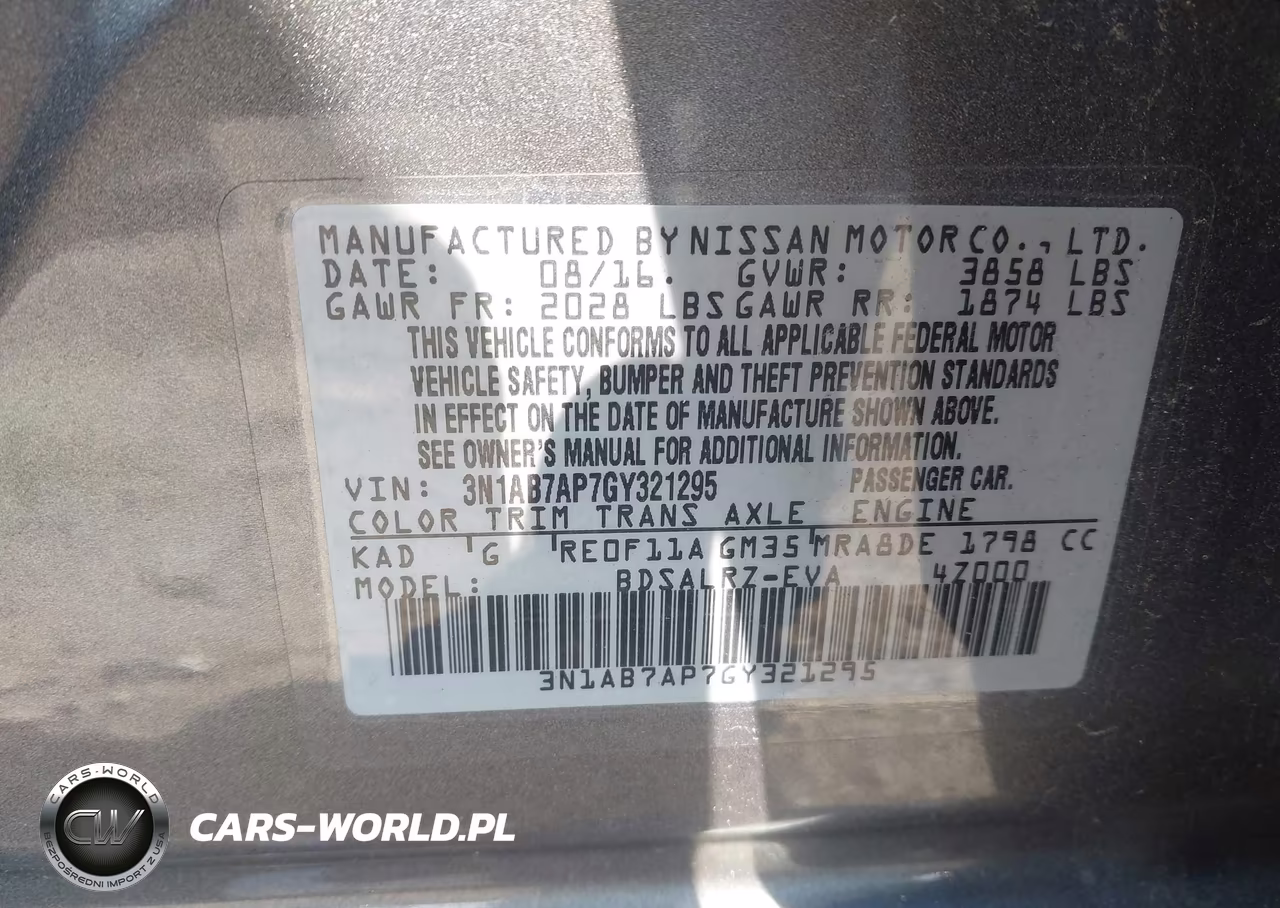 2016 Nissan Sentra Sr VIN:3N1AB7AP7GY321295 - 9