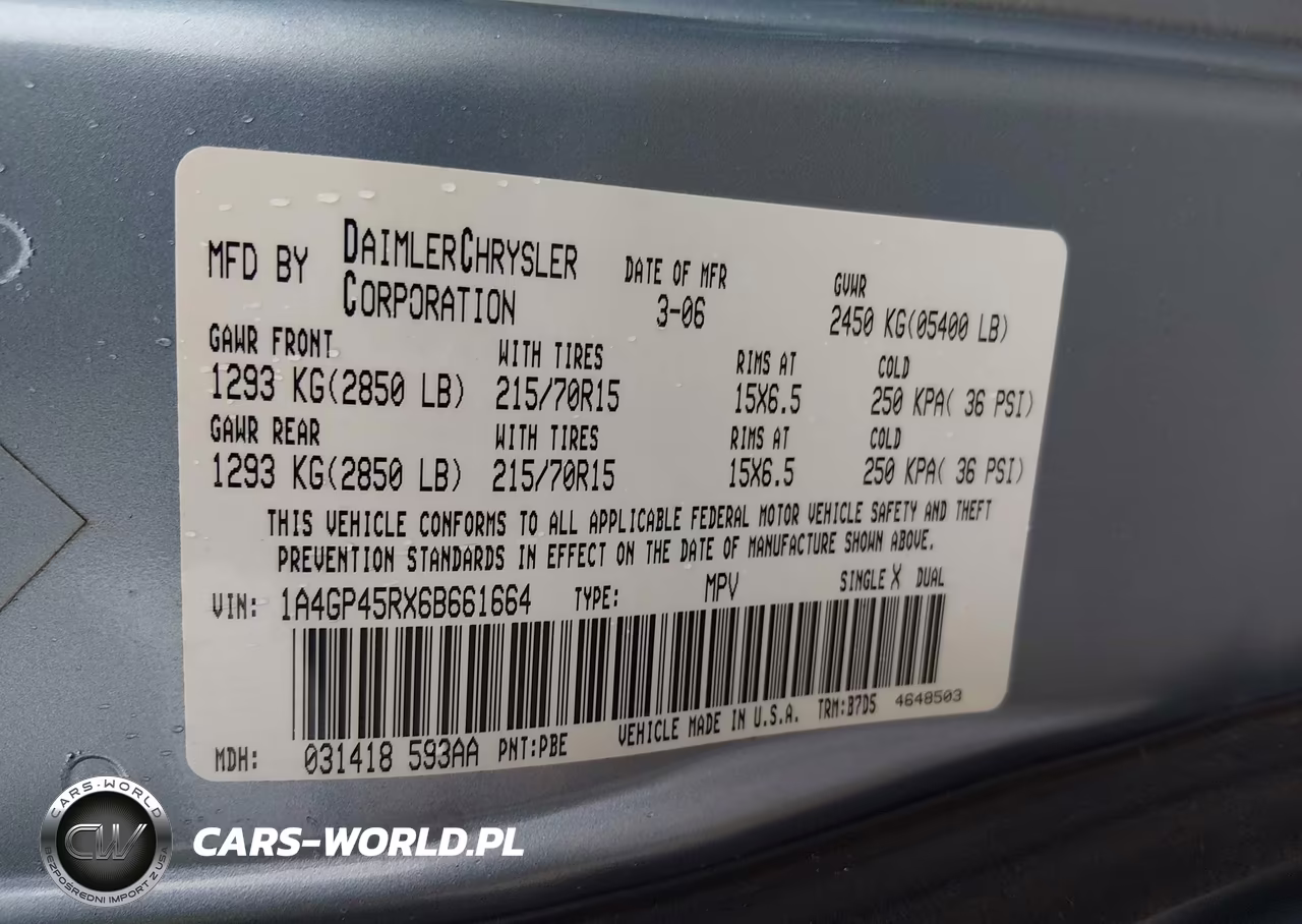 2006 Chrysler Town & Country VIN:1A4GP45RX6B661664 - 9
