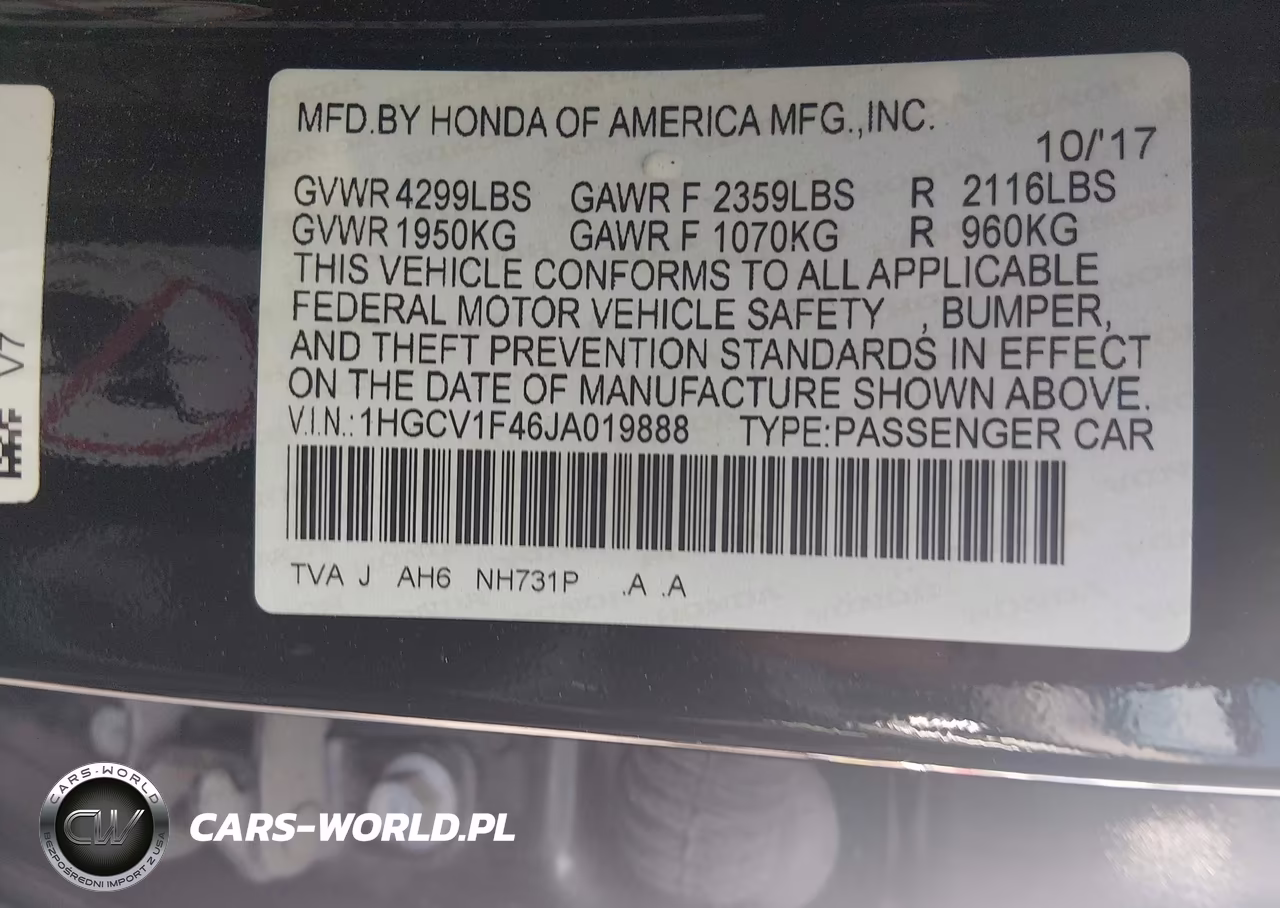 2018 Honda Accord Ex VIN:1HGCV1F46JA019888 - 9