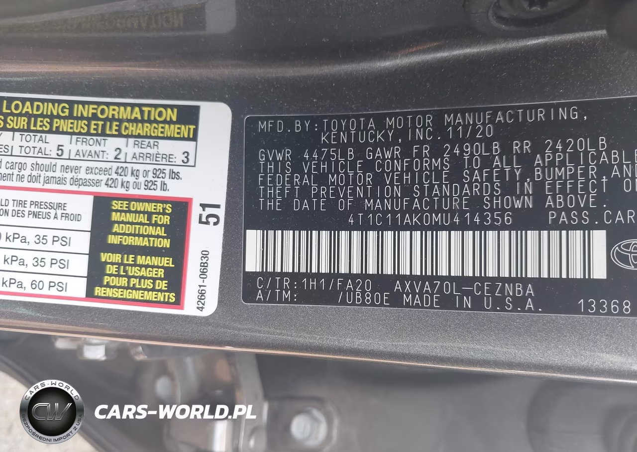 2021 Toyota Camry Le VIN:4T1C11AK0MU414356 - 9