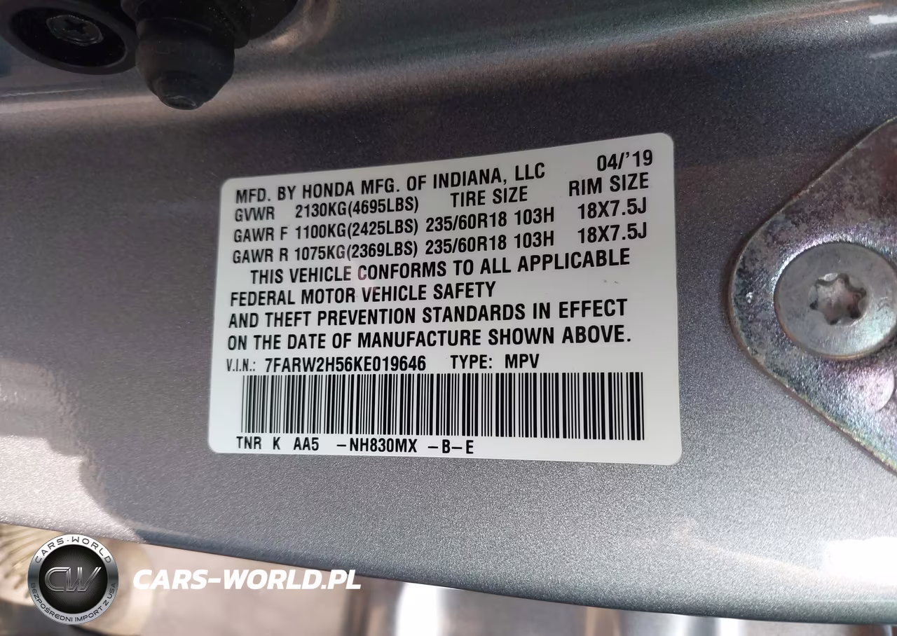 2019 Honda Cr-V Ex VIN:7FARW2H56KE019646 - 9