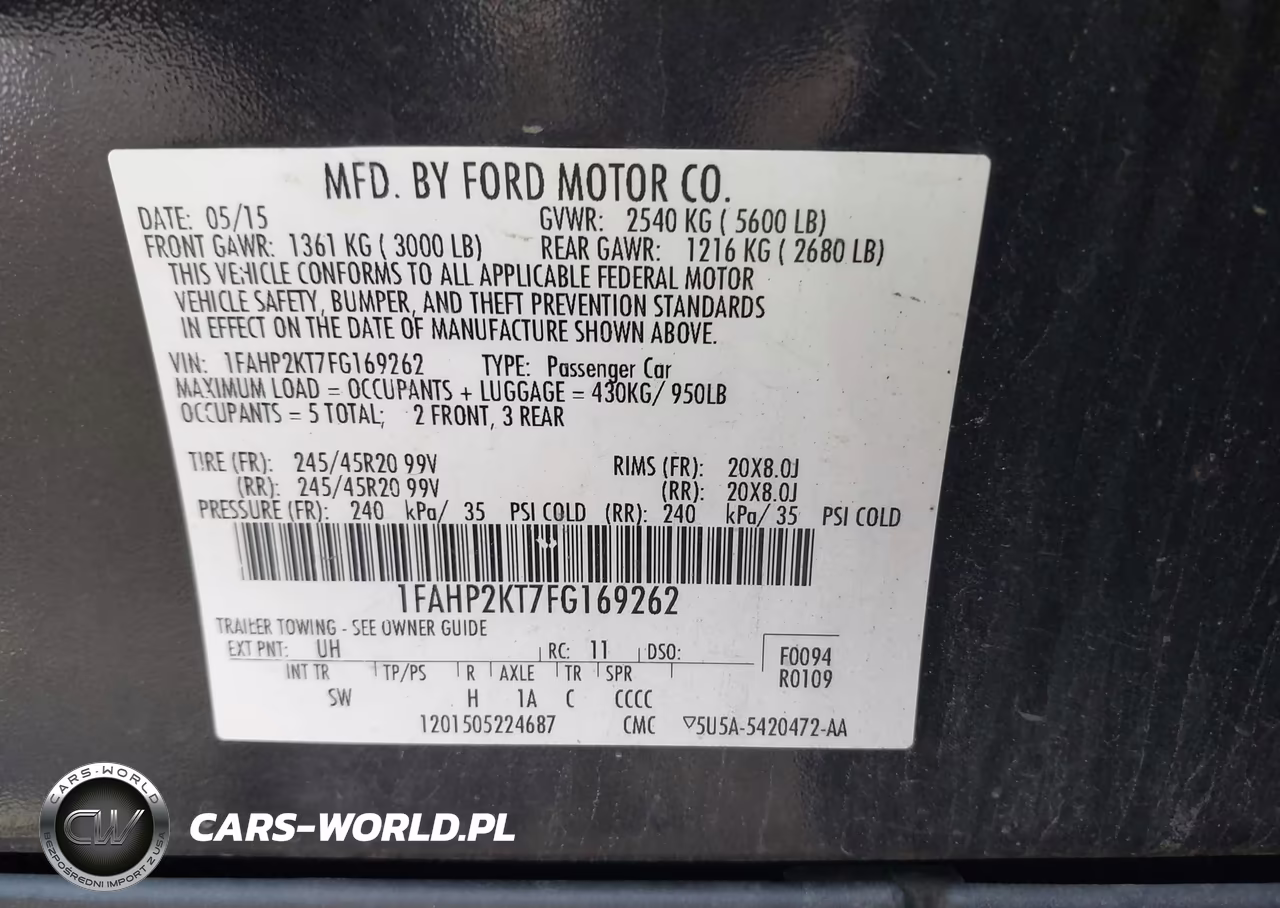 2015 Ford Taurus Sho VIN:1FAHP2KT7FG169262 - 9