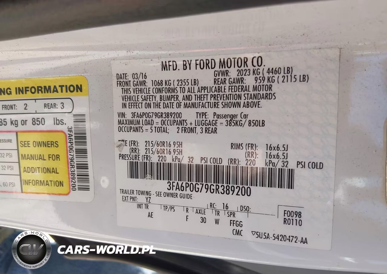 2016 Ford Fusion S VIN:3FA6P0G79GR389200 - 9