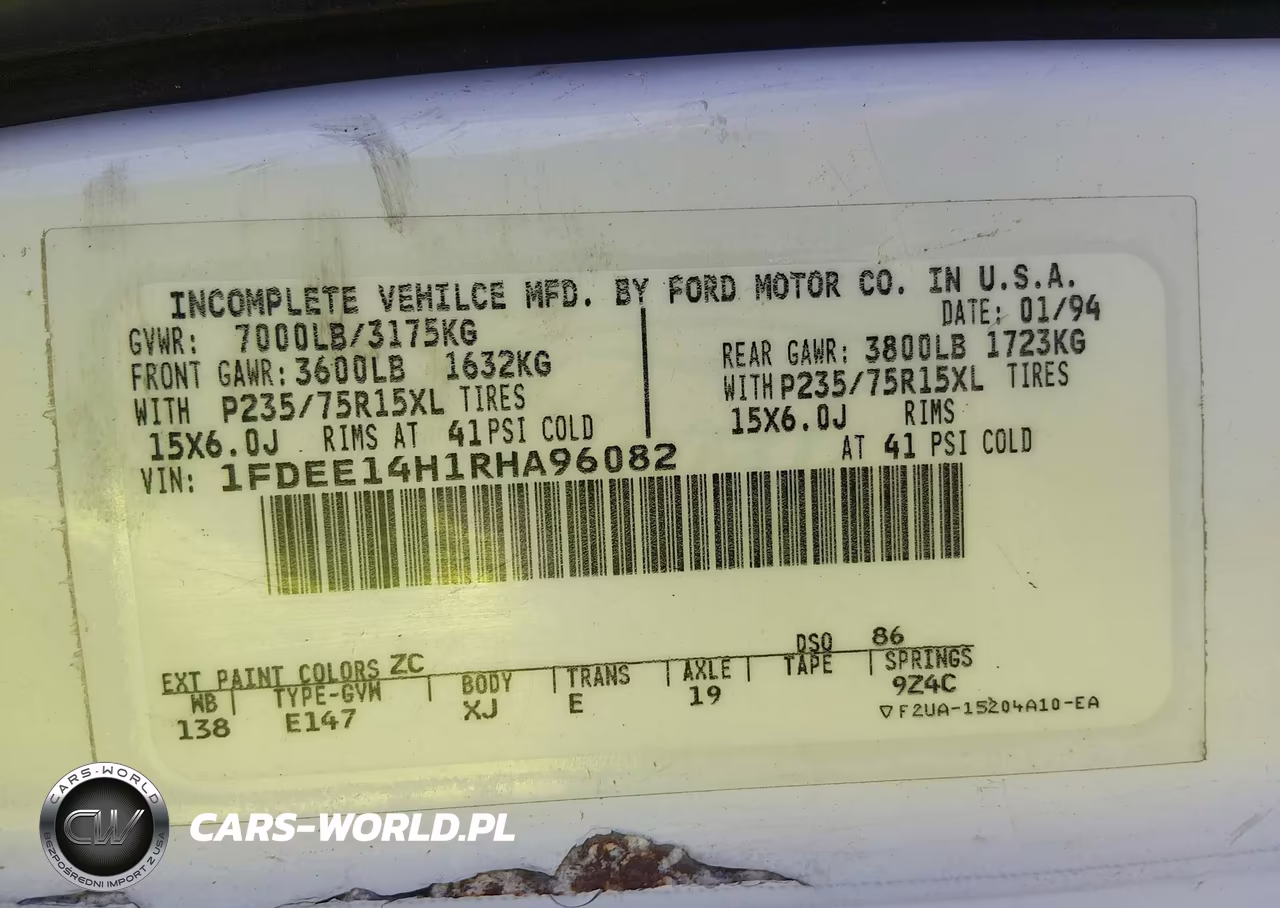 1994 Ford Econoline E150 Van VIN:1FDEE14H1RHA96082 - 9