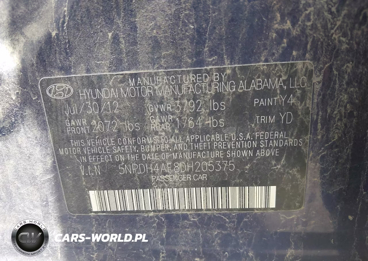 2013 Hyundai Elantra Gls VIN:5NPDH4AE8DH205375 - 9