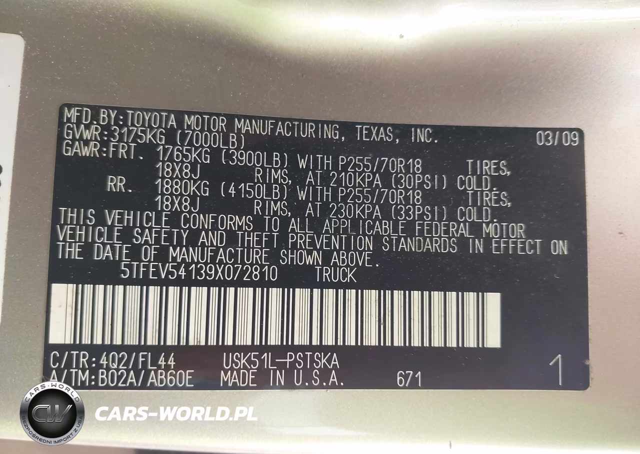 2009 Toyota Tundra Grade 5.7L V8 VIN:5TFEV54139X072810 - 9
