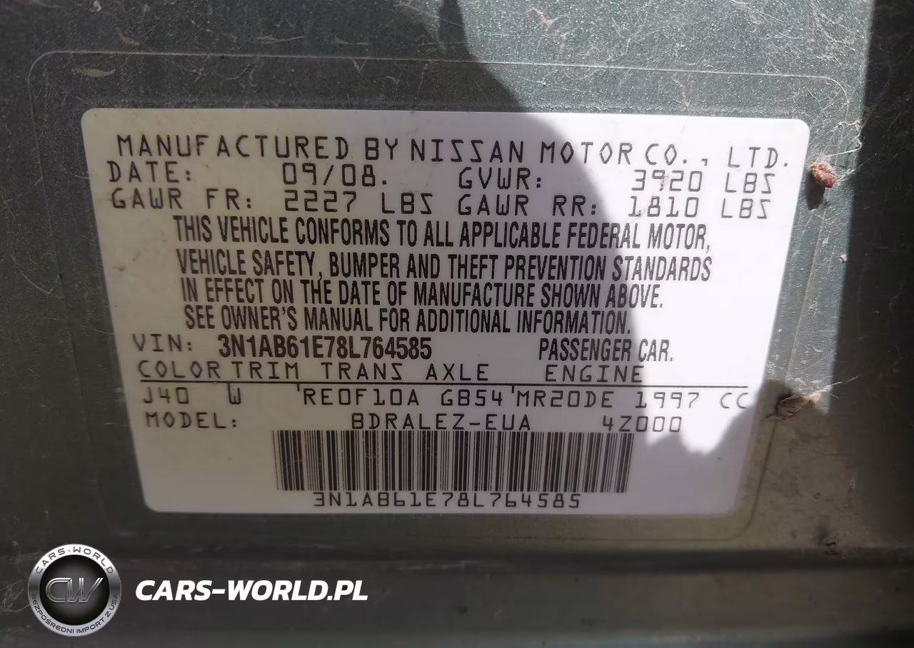 2008 Nissan Sentra 2.0 S VIN:3N1AB61E78L764585 - 9