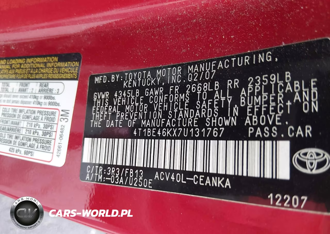 2007 Toyota Camry Le VIN:4T1BE46KX7U131767 - 9