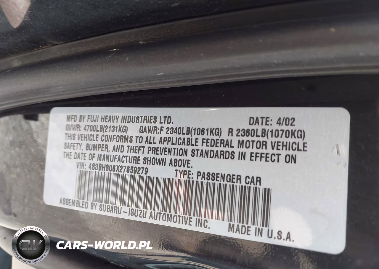 2002 Subaru Outback H6-3.0 L.l. Bean Edition VIN:4S3BH806X27659279 - 9