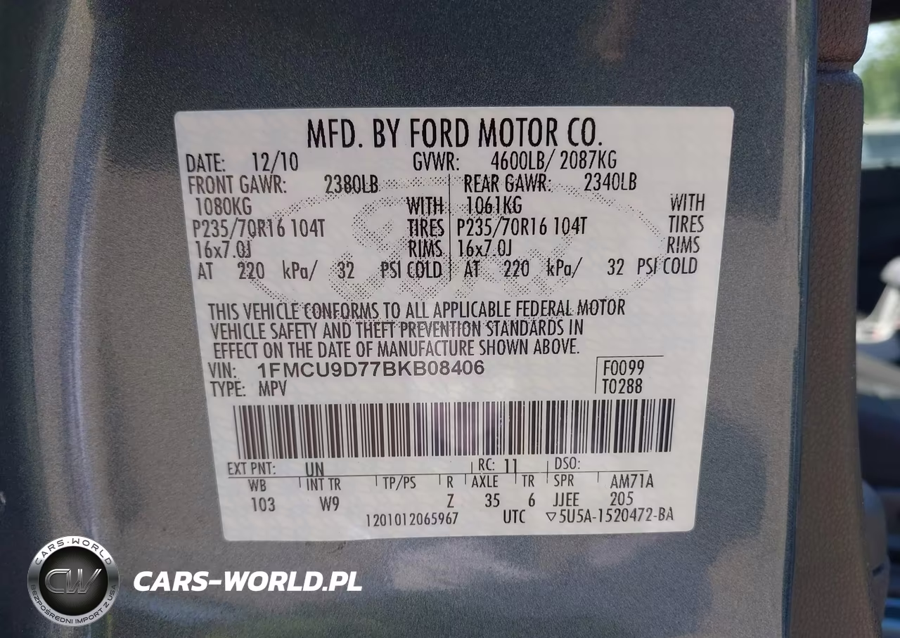 2011 Ford Escape Xlt VIN:1FMCU9D77BKB08406 - 9