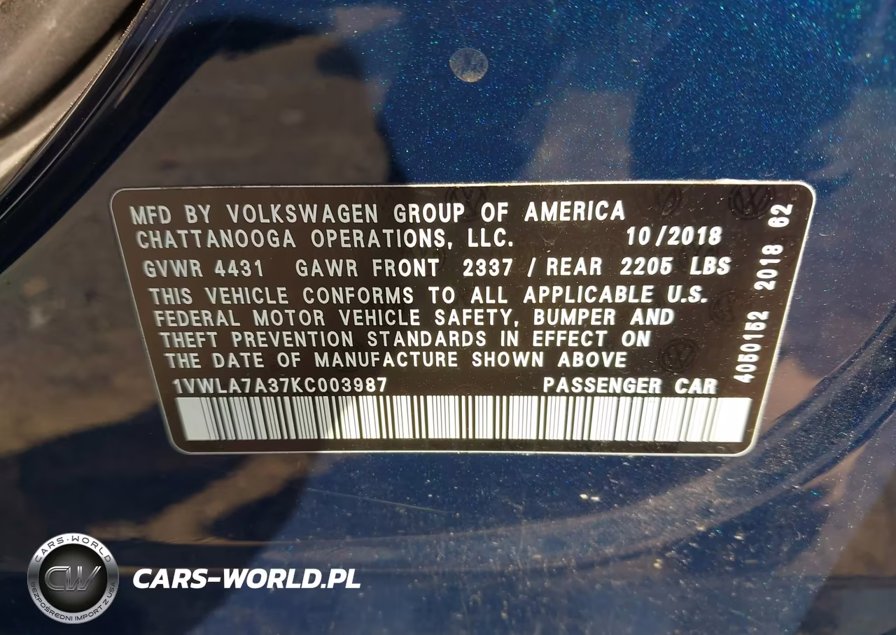 2019 Volkswagen Passat 2.0T Wolfsburg Edition VIN:1VWLA7A37KC003987 - 9