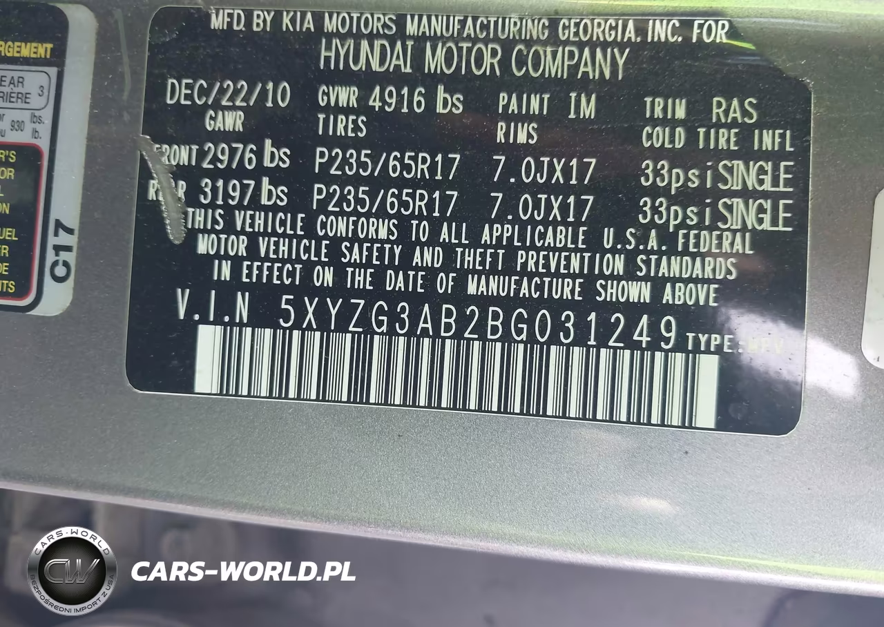 2011 Hyundai Santa Fe Gls VIN:5XYZG3AB2BG031249 - 9
