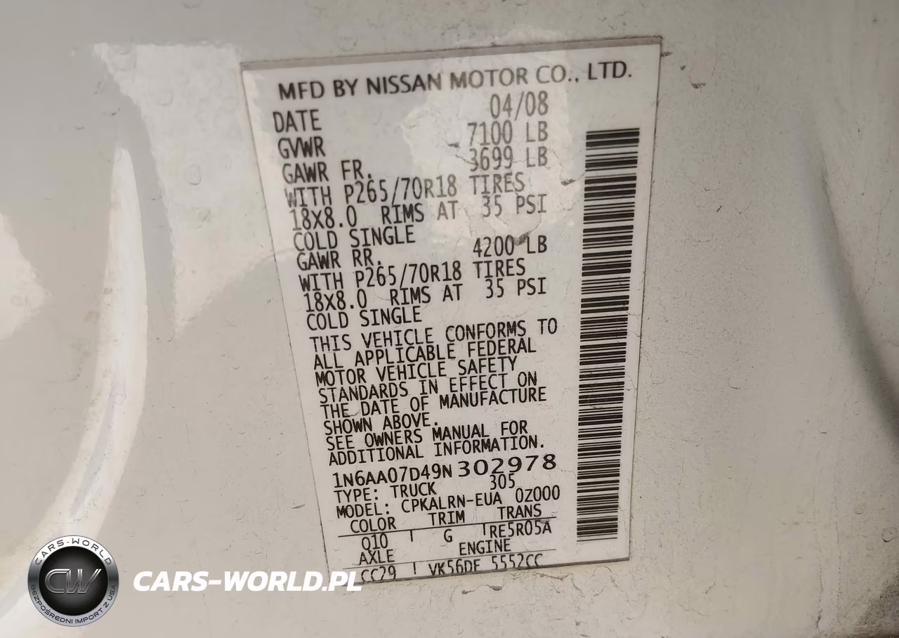 2009 Nissan Titan Xe VIN:1N6AA07D49N302978 - 9
