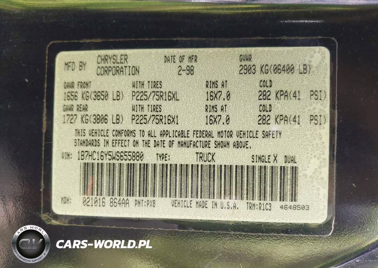 1998 Dodge Ram 1500 St VIN:1B7HC16Y5WS655880 - 9