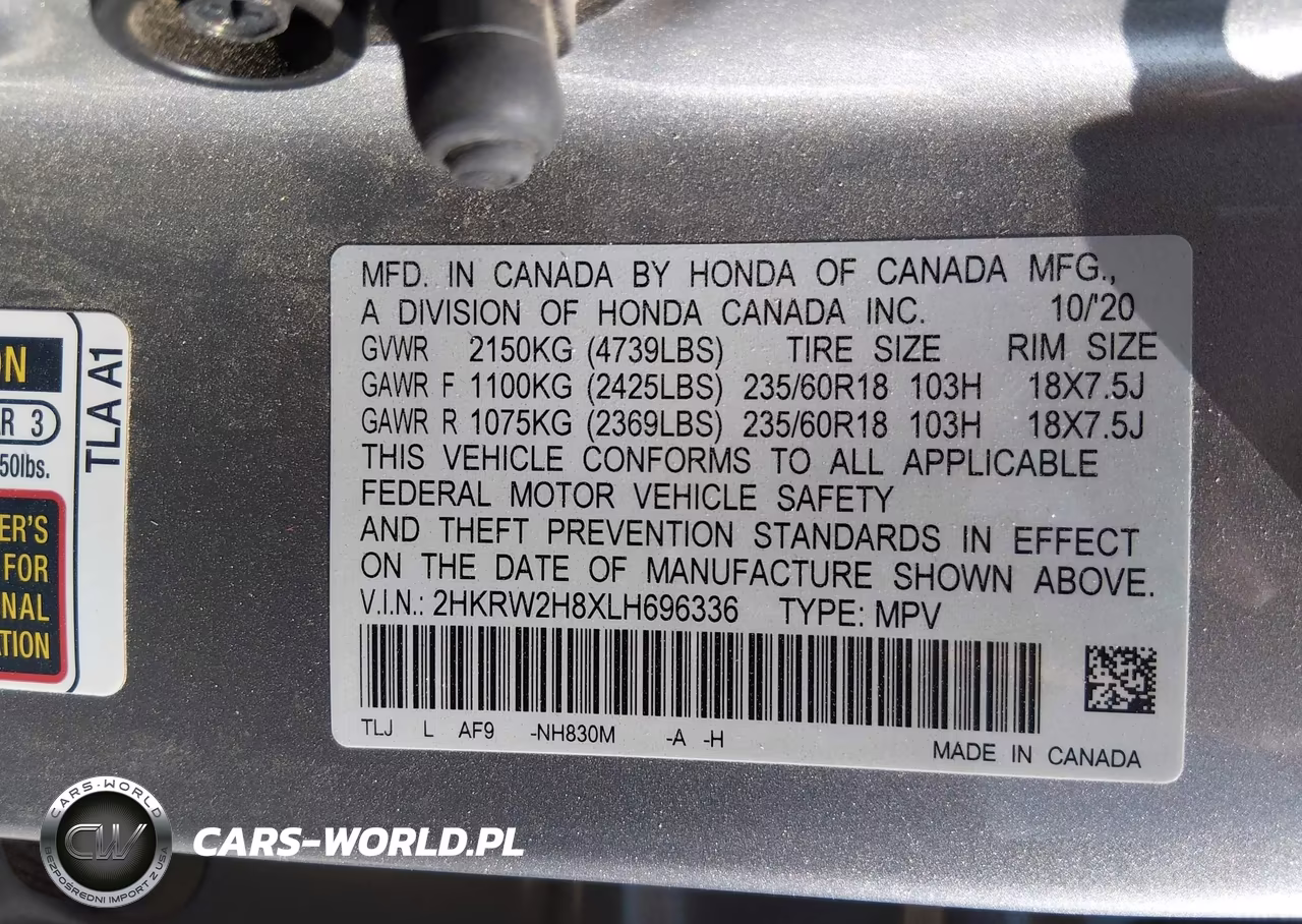 2020 Honda Cr-V Awd Ex-L VIN:2HKRW2H8XLH696336 - 9