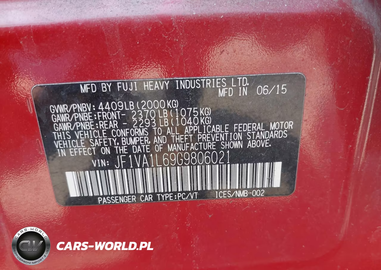 2016 Subaru Wrx Limited VIN:JF1VA1L69G9806021 - 9