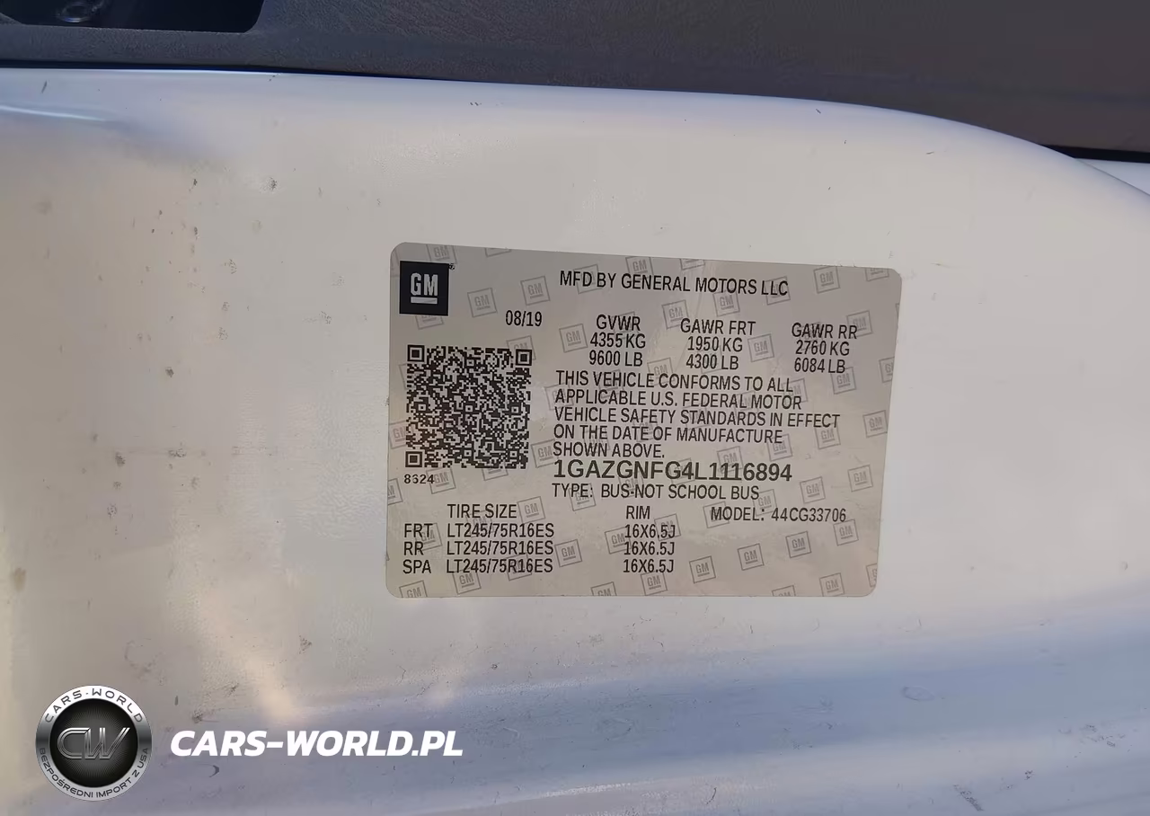 2020 Chevrolet Express Passenger Rwd 3500 Extended Wheelbase Ls VIN:1GAZGNFG4L1116894 - 9