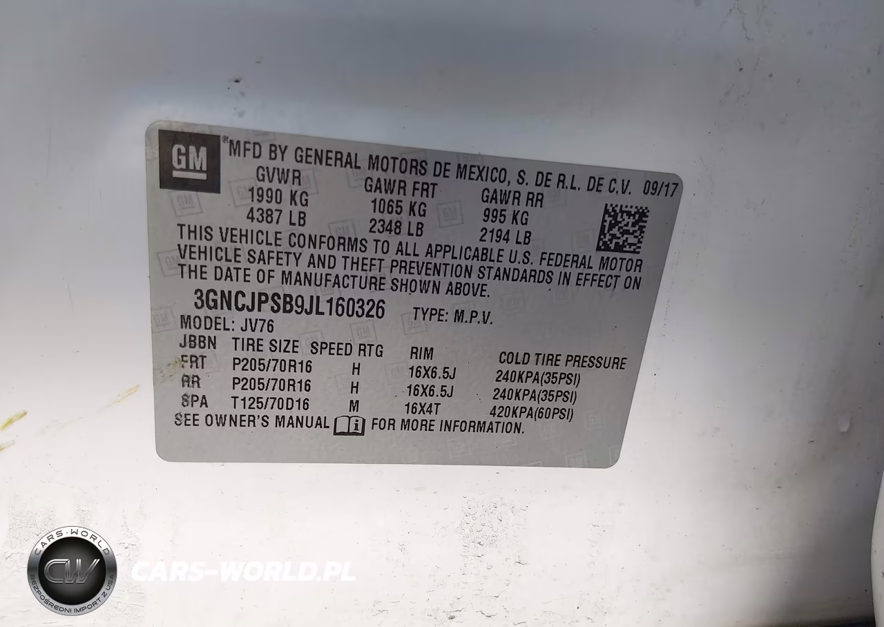 CHEVROLET TRAX 1LT VIN:3GNCJPSB9JL160326 - 9