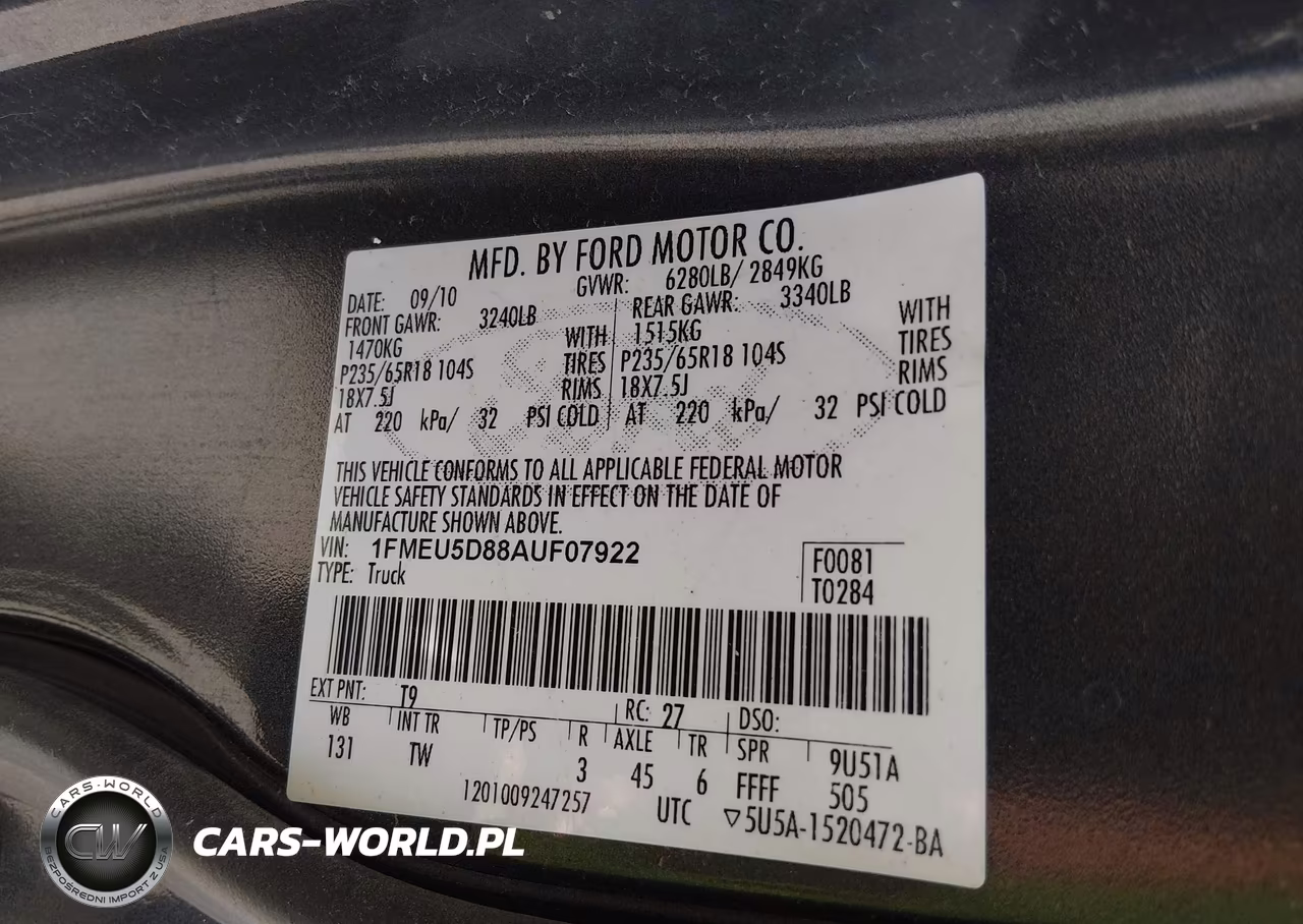2010 Ford Explorer Sport Trac Limited VIN:1FMEU5D88AUF07922 - 9