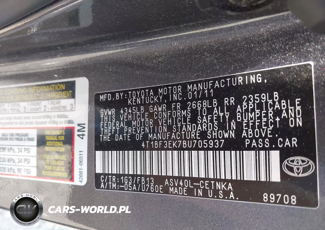 2011 Toyota Camry Le VIN:4T1BF3EK7BU705937 - 9