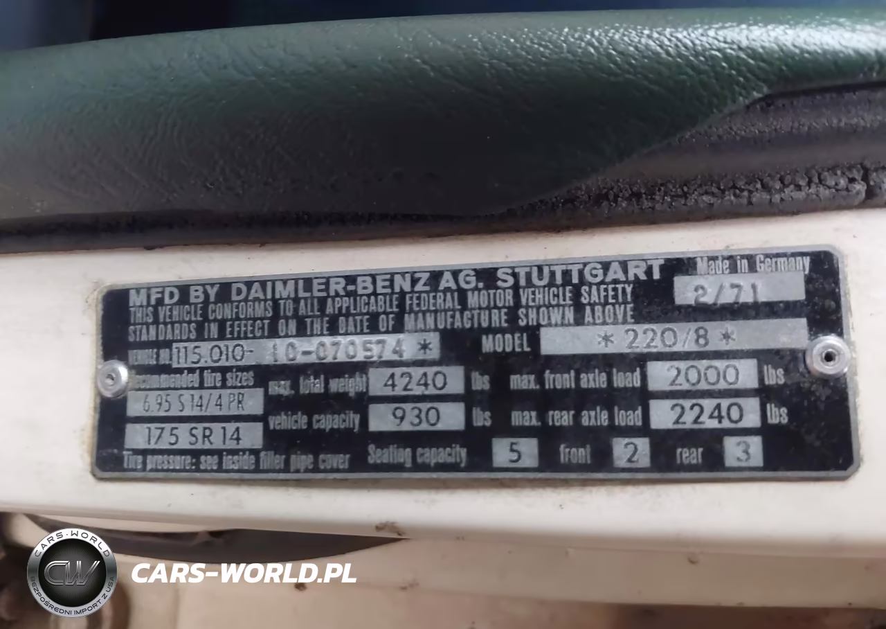 1971 Mercedes Benz 220 Bb VIN:11501010070574 - 9