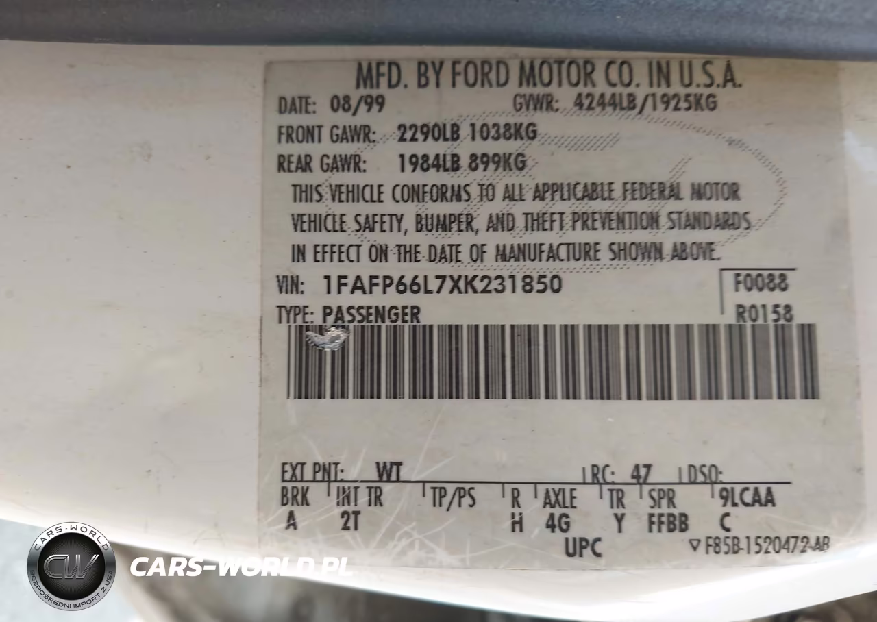 1999 Ford Contour Se VIN:1FAFP66L7XK231850 - 9
