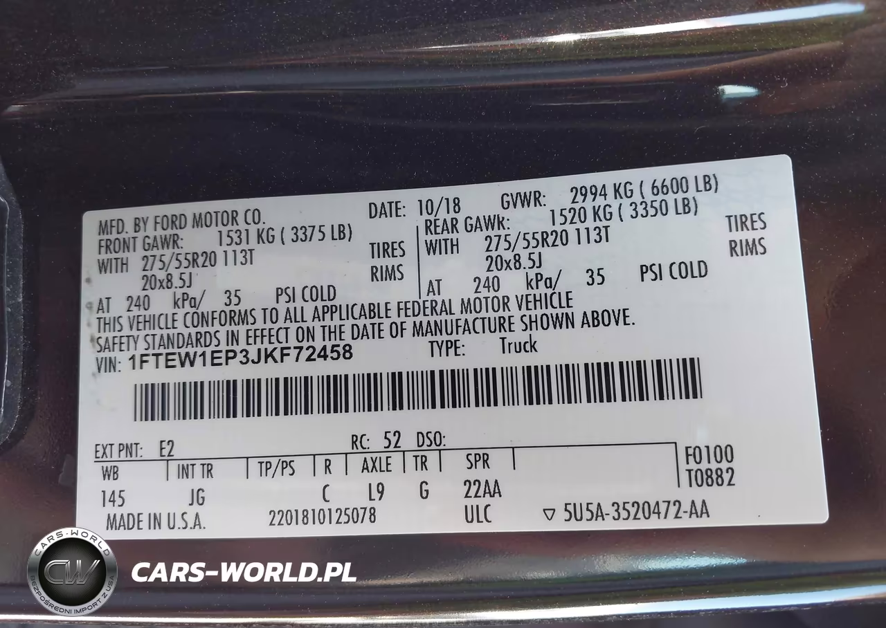2018 Ford F-150 Xl VIN:1FTEW1EP3JKF72458 - 9