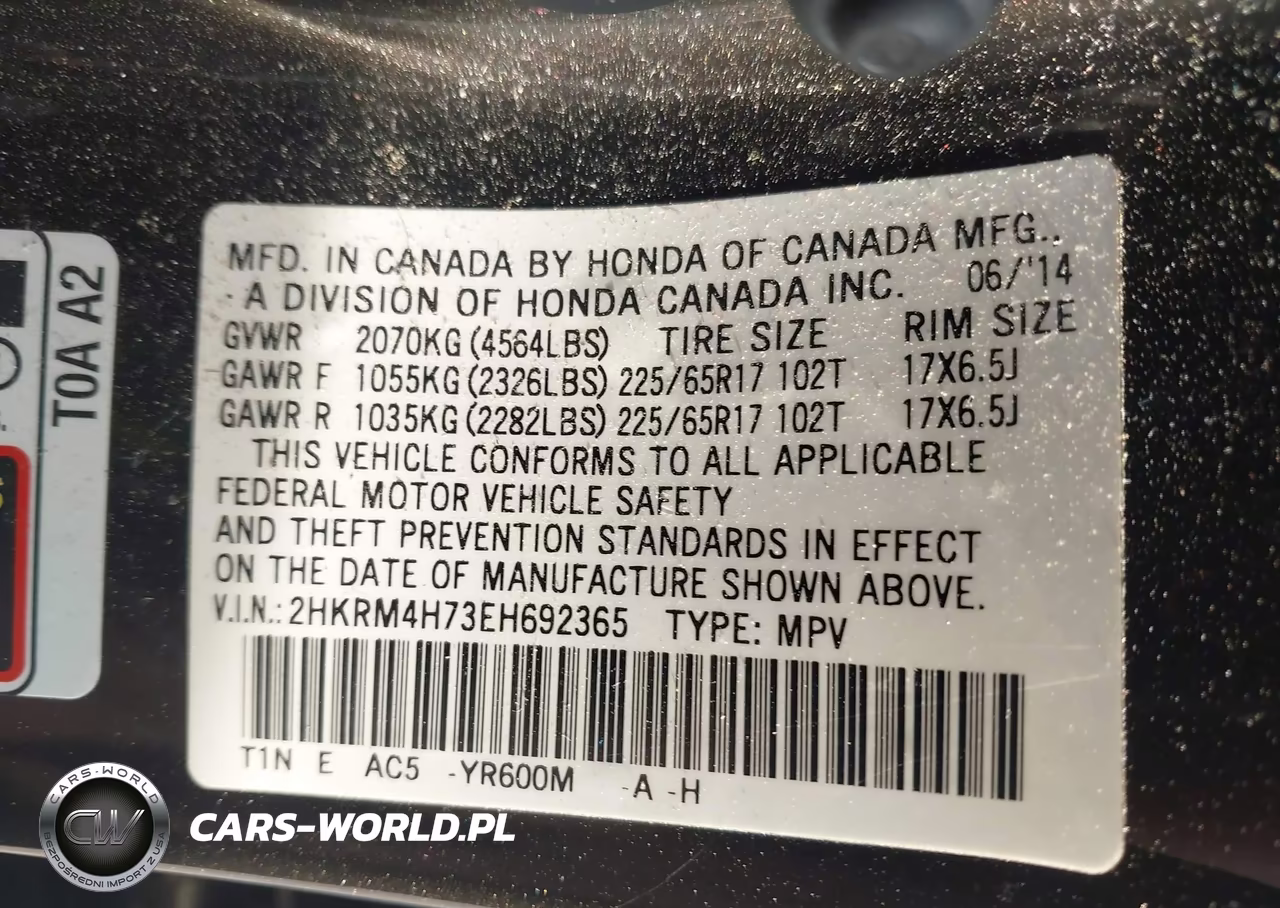 2014 Honda Cr-V Ex-L VIN:2HKRM4H73EH692365 - 9