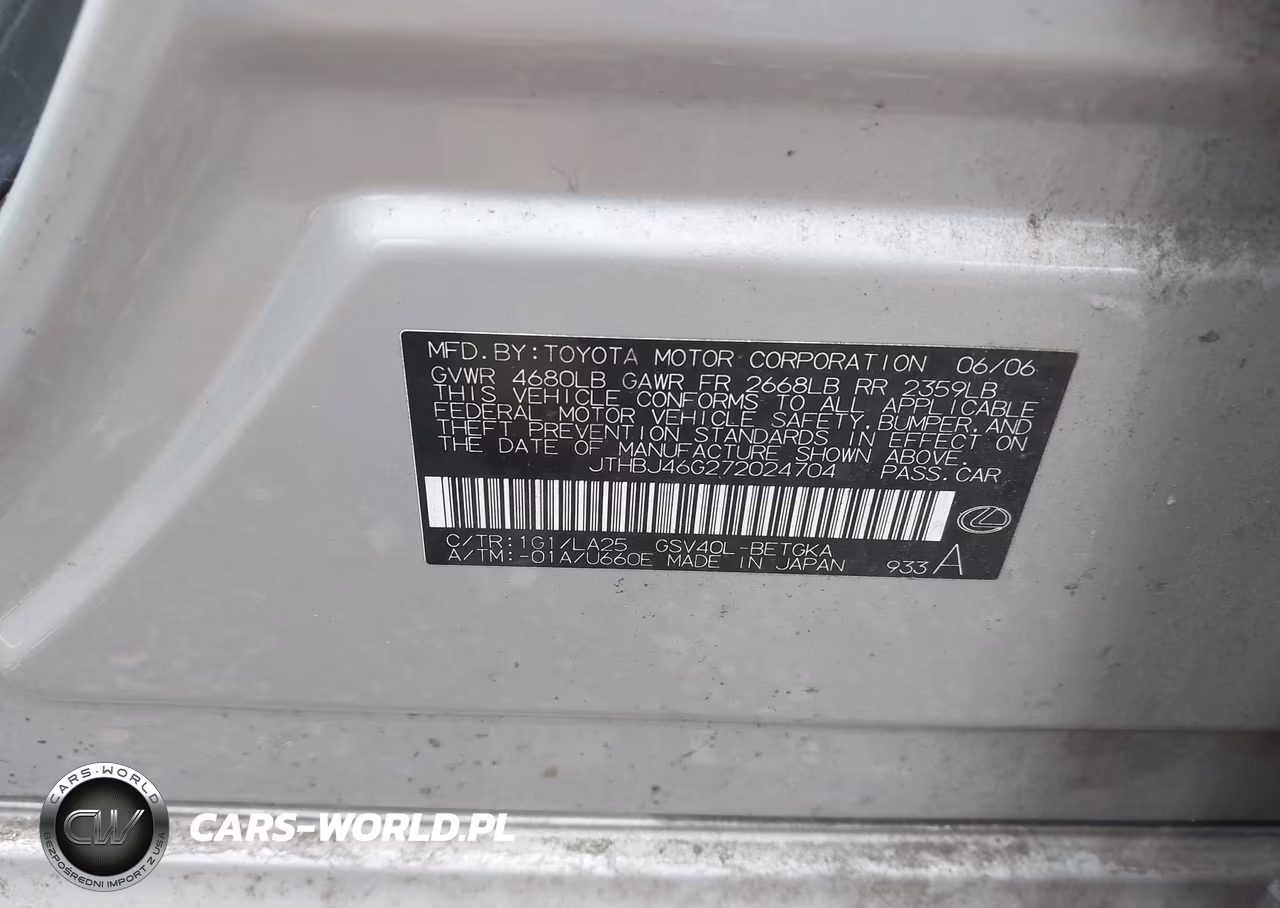 2007 Lexus Es 350 VIN:JTHBJ46G272024704 - 9