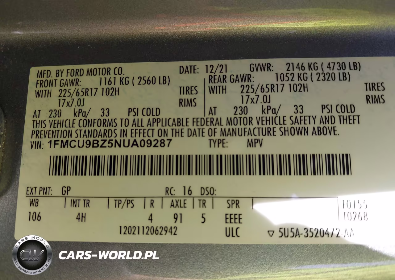 2022 Ford Escape Se Hybrid VIN:1FMCU9BZ5NUA09287 - 9