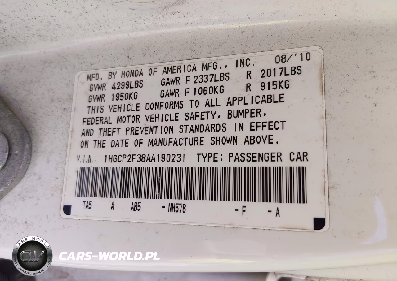 2010 Honda Accord 2.4 Lx VIN:1HGCP2F38AA190231 - 9