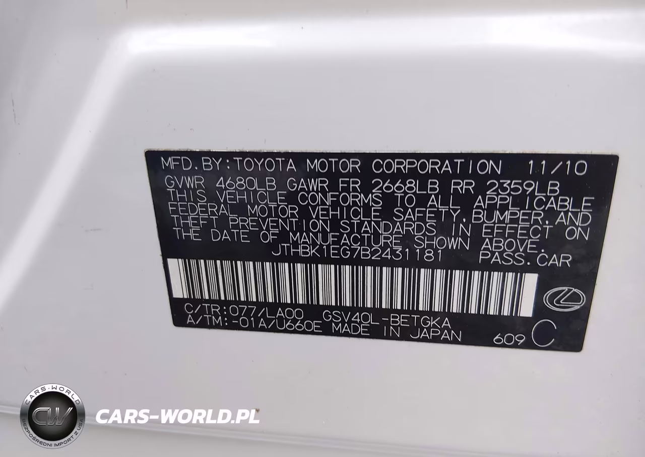 2011 Lexus Es 350 VIN:JTHBK1EG7B2431181 - 9