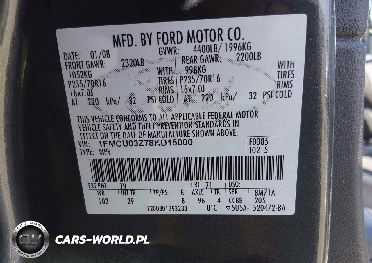 2008 Ford Escape Xlt VIN:1FMCU03Z78KD15000 - 9