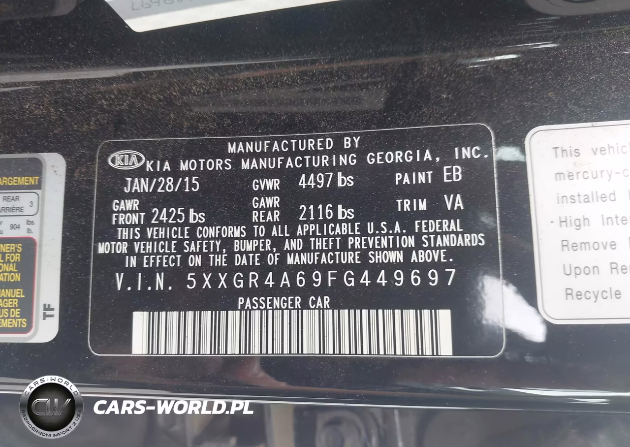 2015 Kia Optima Sxl Turbo VIN:5XXGR4A69FG449697 - 9