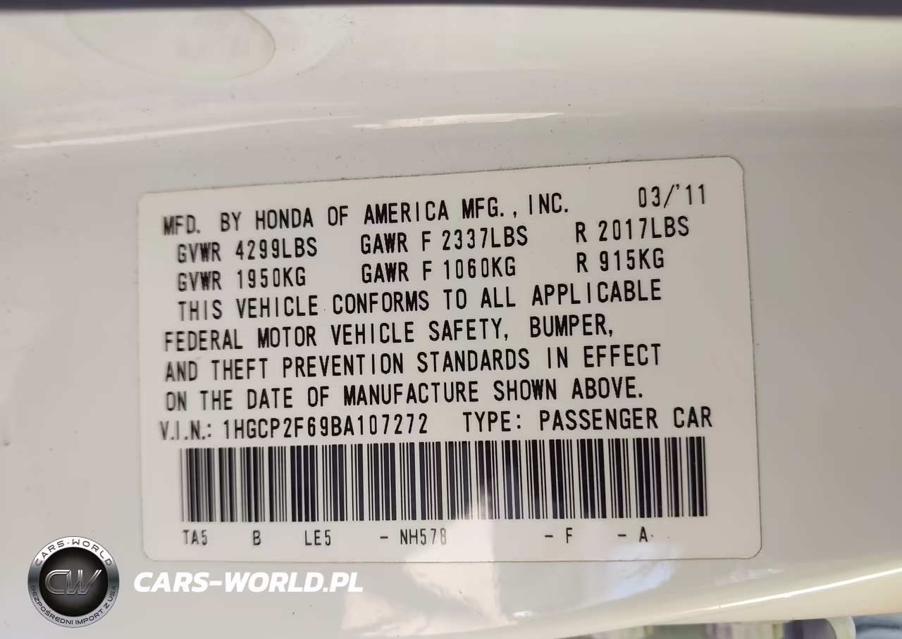2011 Honda Accord 2.4 Se VIN:1HGCP2F69BA107272 - 9