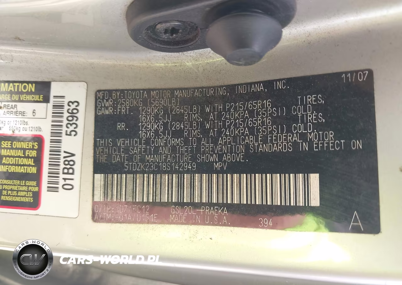 2008 Toyota Sienna Le VIN:5TDZK23C18S142949 - 9