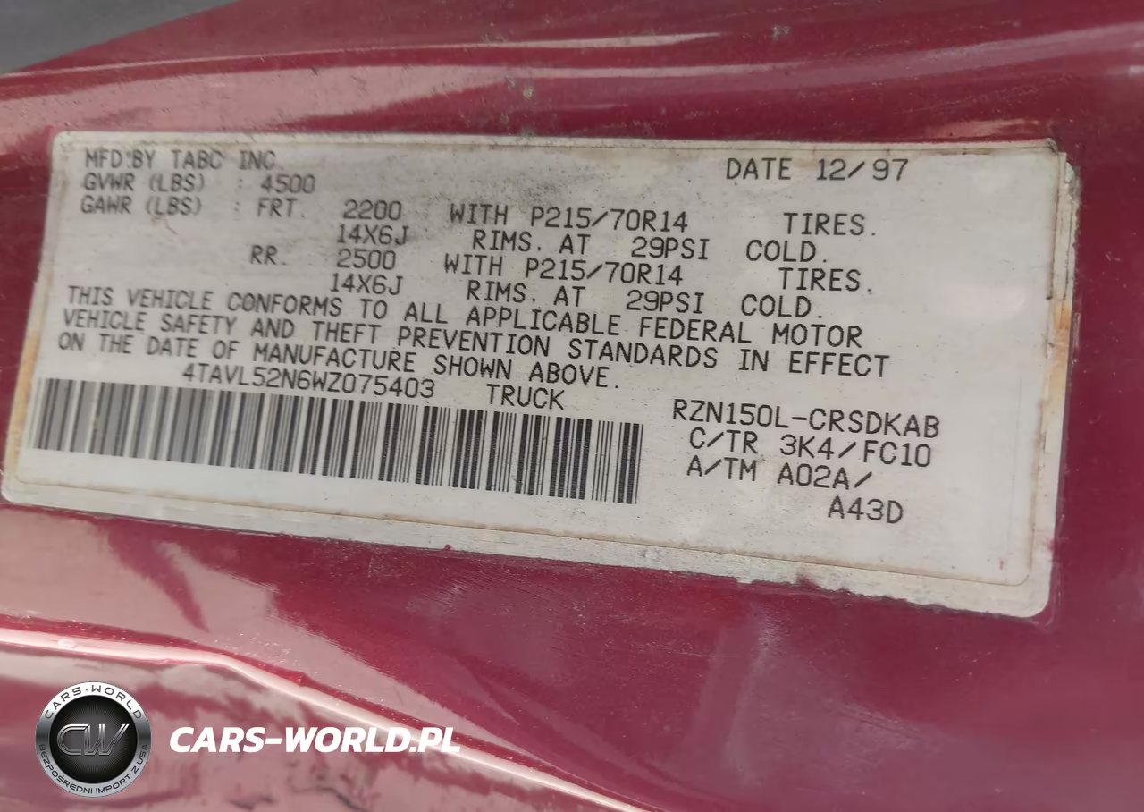 1998 Toyota Tacoma VIN:4TAVL52N6WZ075403 - 9