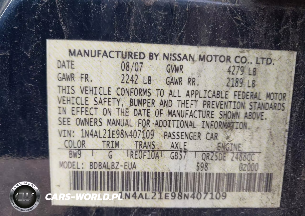 2008 Nissan Altima 2.5 S VIN:1N4AL21E98N407109 - 9