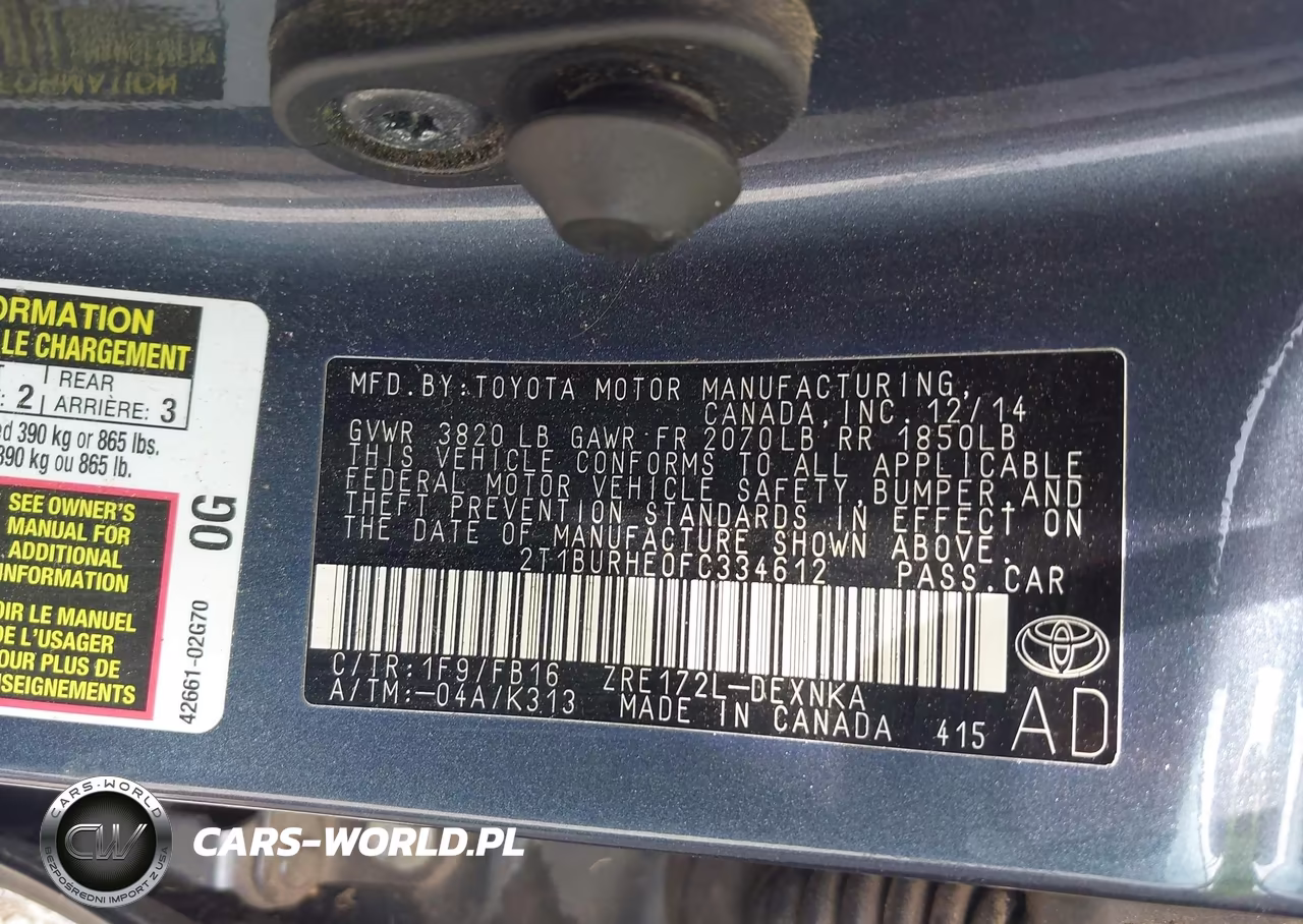 2015 Toyota Corolla Le VIN:2T1BURHE0FC334612 - 9