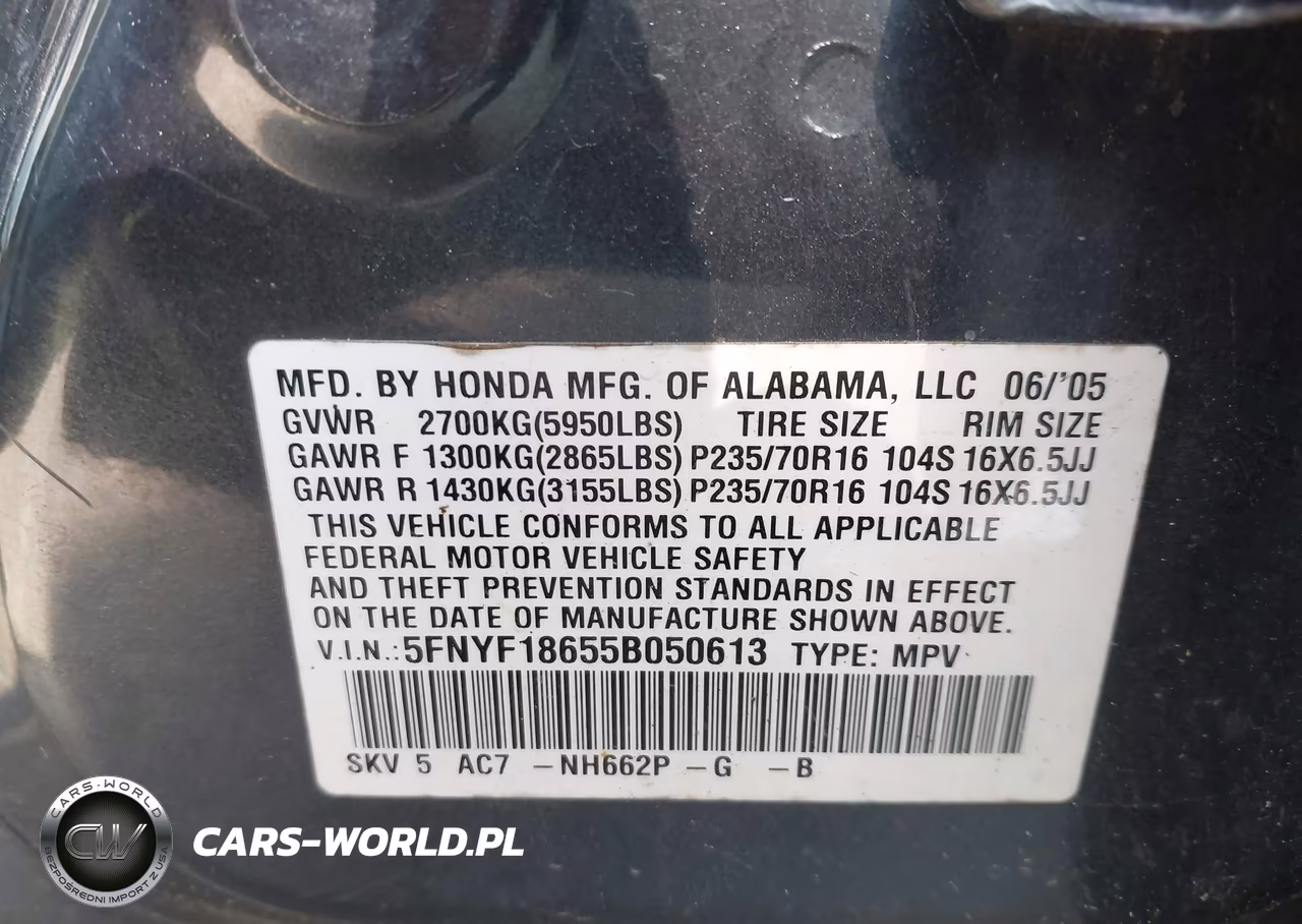 2005 Honda Pilot Ex-L VIN:5FNYF18655B050613 - 9