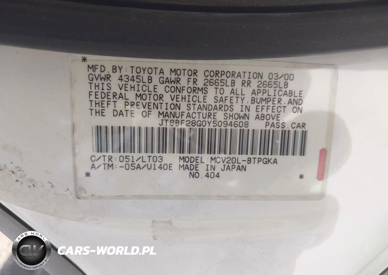 2000 Lexus Es 300 VIN:JT8BF28G0Y5094608 - 9