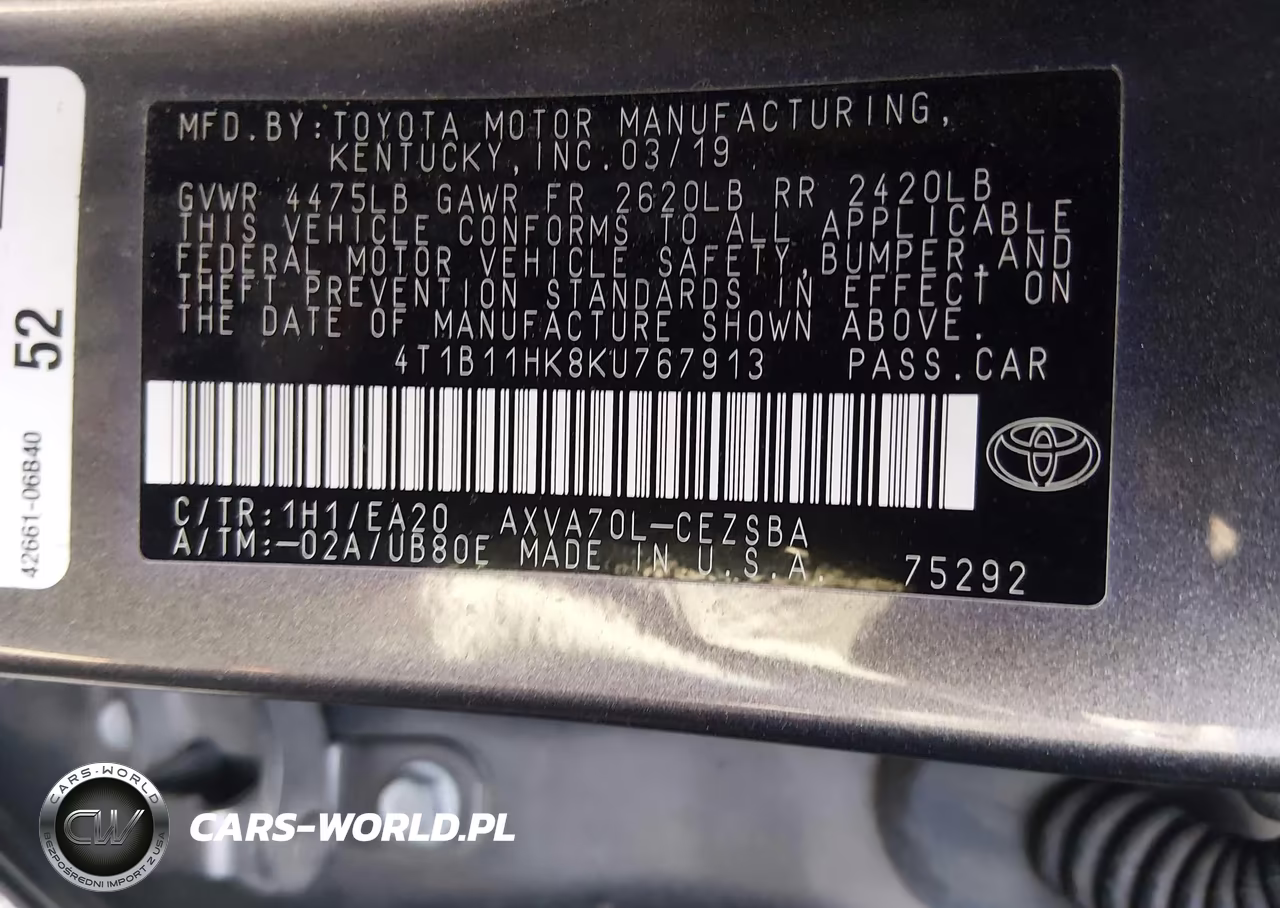 2019 Toyota Camry Se VIN:4T1B11HK8KU767913 - 9