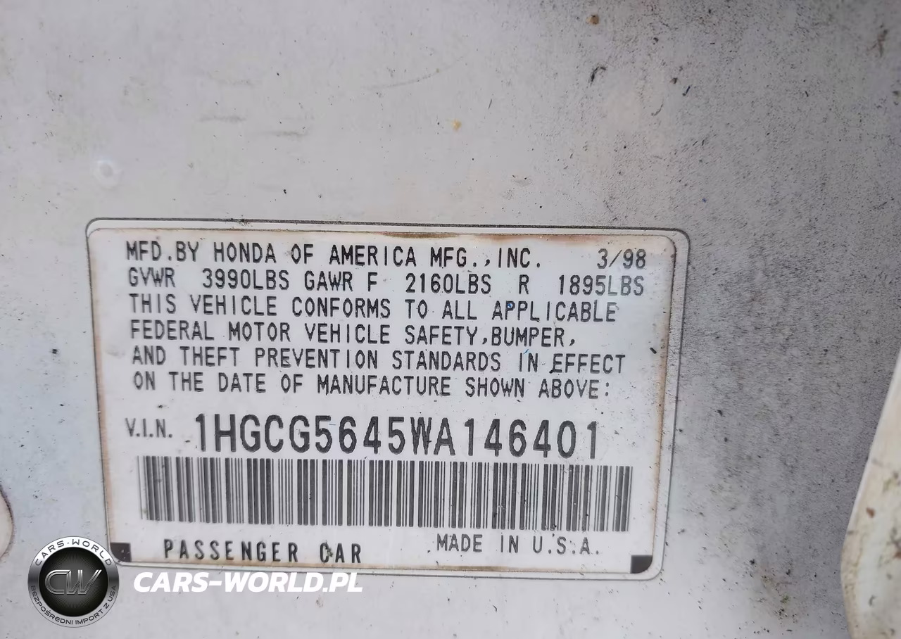1998 Honda Accord Lx VIN:1HGCG5645WA146401 - 9