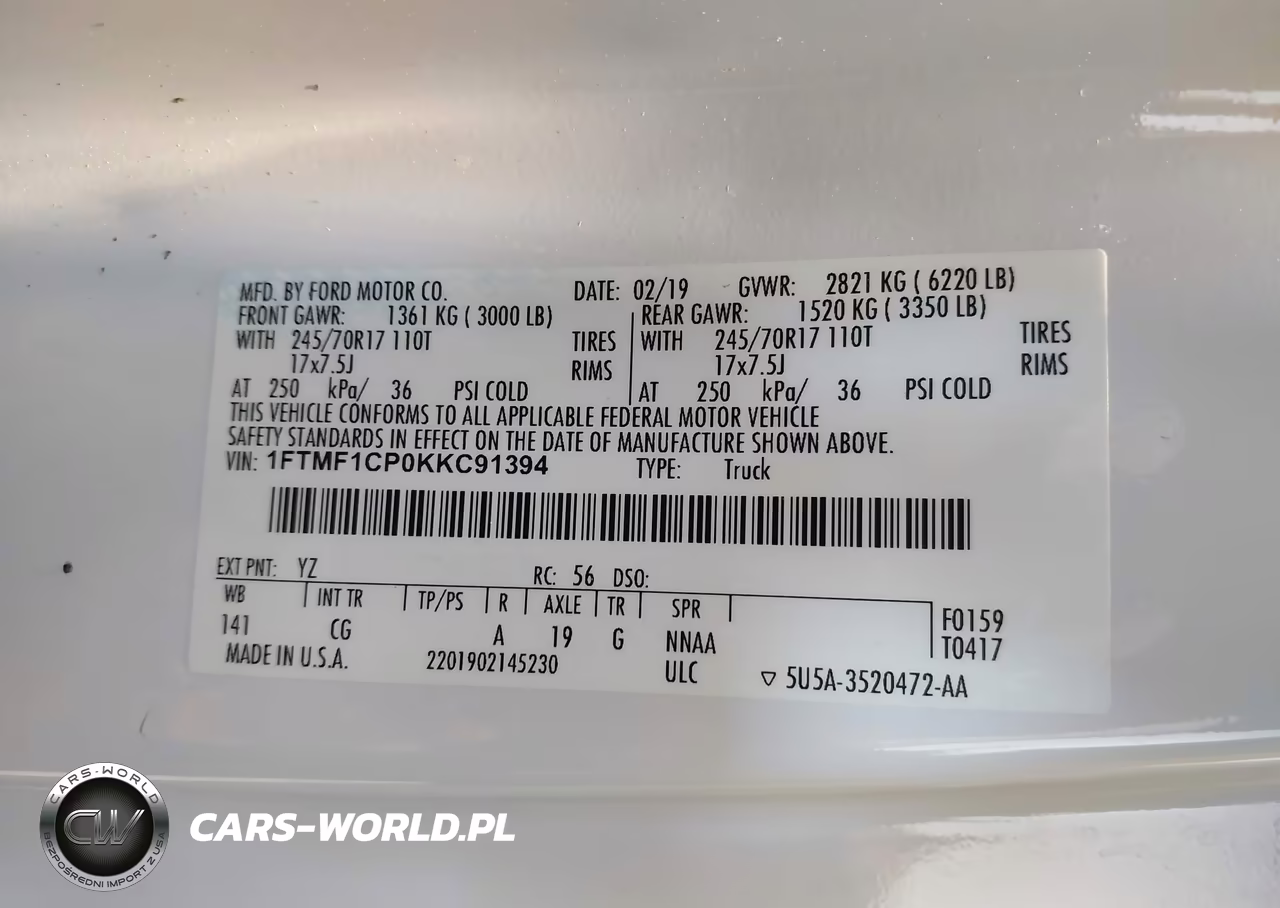 2019 Ford F-150 Xl VIN:1FTMF1CP0KKC91394 - 9