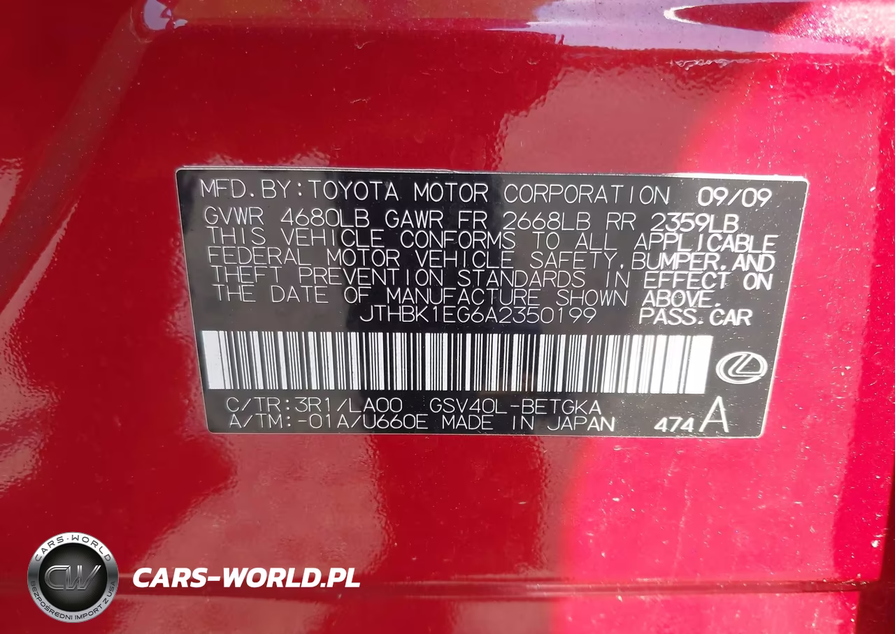 2010 Lexus Es 350 VIN:JTHBK1EG6A2350199 - 9