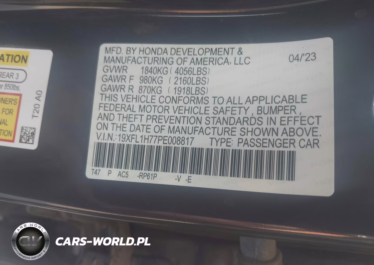 2023 Honda Civic Ex-L-Ex-L W-O Bsi VIN:19XFL1H77PE008817 - 9