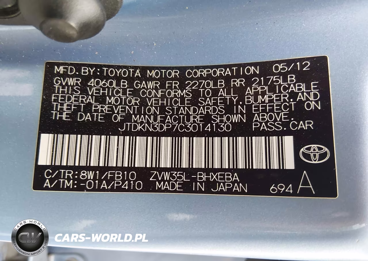 2012 Toyota Prius Plug-In VIN:JTDKN3DP7C3014130 - 9