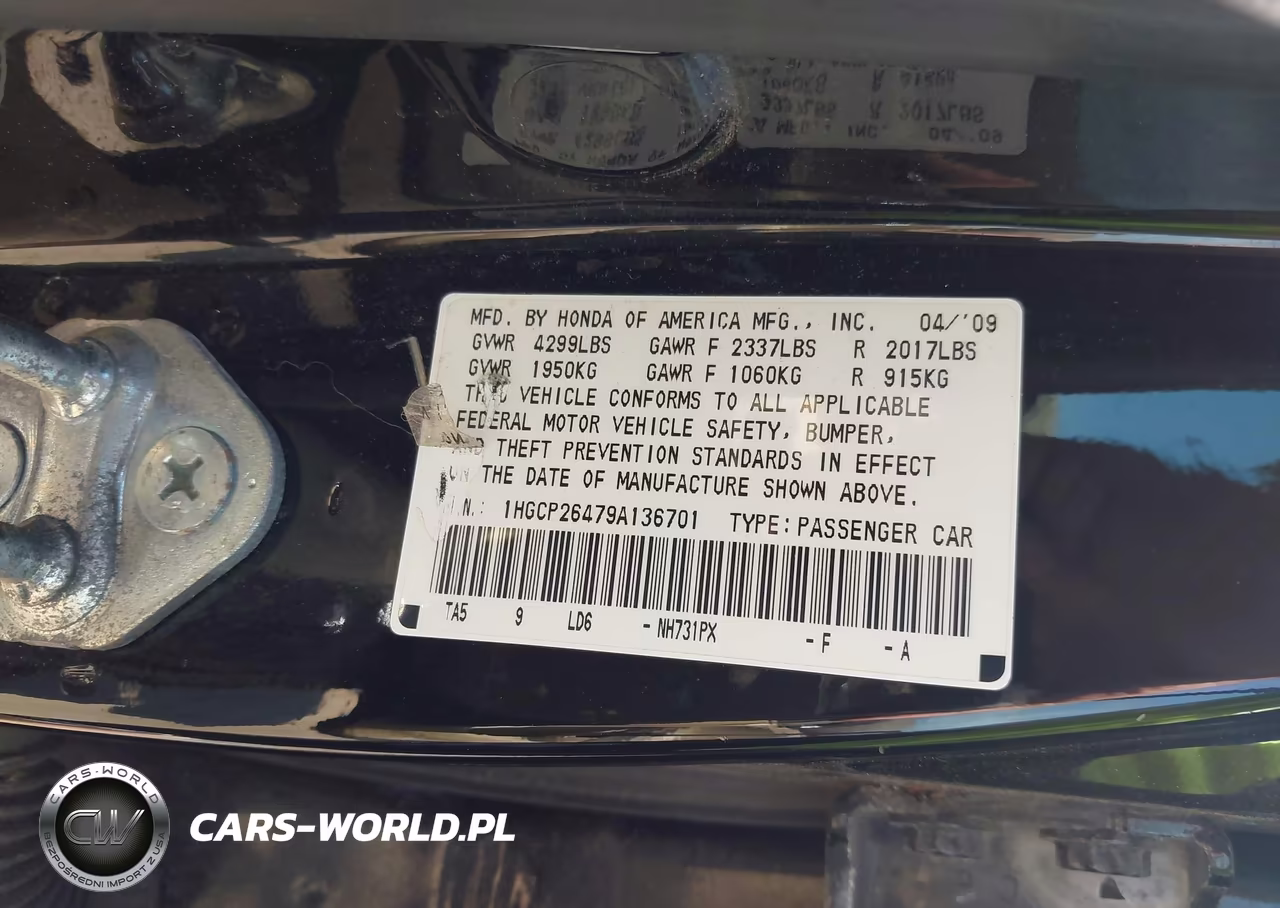 2009 Honda Accord 2.4 Lx-P VIN:1HGCP26479A136701 - 9