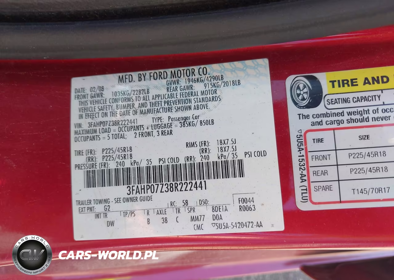 2008 Ford Fusion Se VIN:3FAHP07Z38R222441 - 9